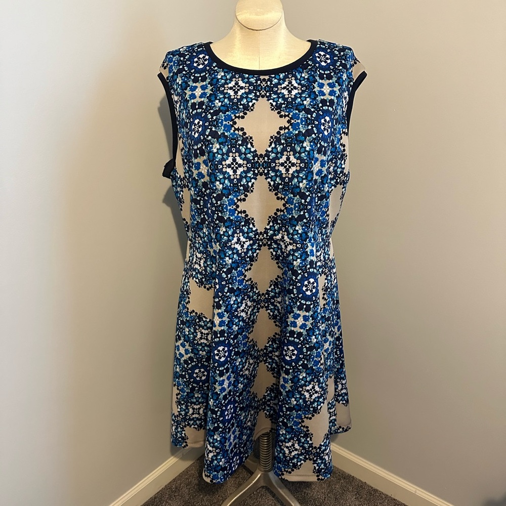 Blue and White Patterned Women's Dress